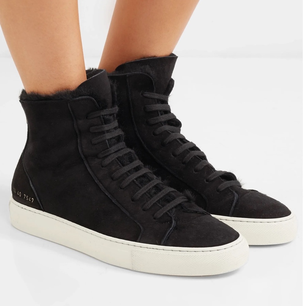 Common Projects Tournament Suede and Shearling High Top Sneakers Black